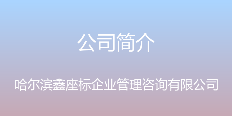 公司简介 - 哈尔滨鑫座标企业管理咨询有限公司